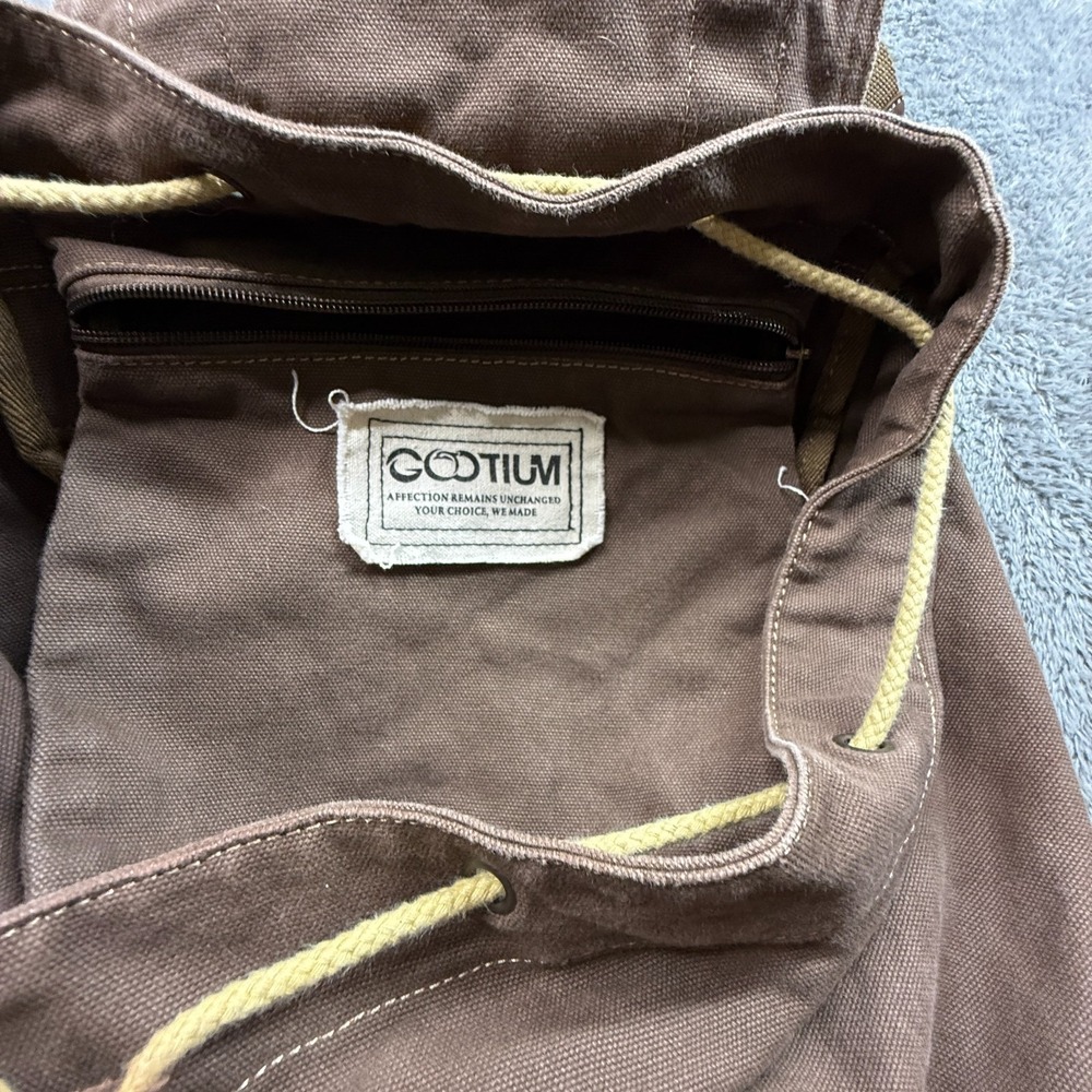 Gootium Canvas Backpack Rucksack Large Brown Drawstring Snap Close - Picture 3 of 6